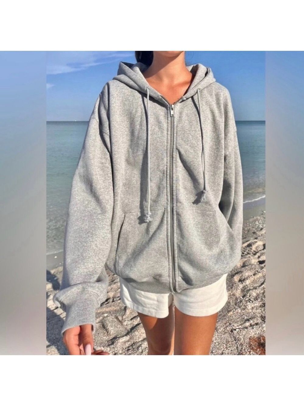 Brandy Melville Oversized Heavy Weight Full Zip Hooded Sweatshirt Grey